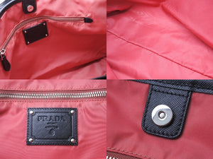 PRADA プラダ トートバッグ 肩掛け BR4001 ナイロン テスート レザー ブラック ピンク シルバー金具 美品 中古 62307 
