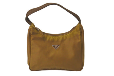 PRADA プラダ ハンドバッグ ホーボー MV515 トライアングルロゴ 三角ロゴ ブラウン キャメル シルバー金具 美品 中古 62329