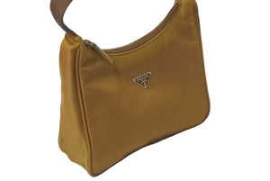 PRADA プラダ ハンドバッグ ホーボー MV515 トライアングルロゴ 三角ロゴ ブラウン キャメル シルバー金具 美品 中古 62329