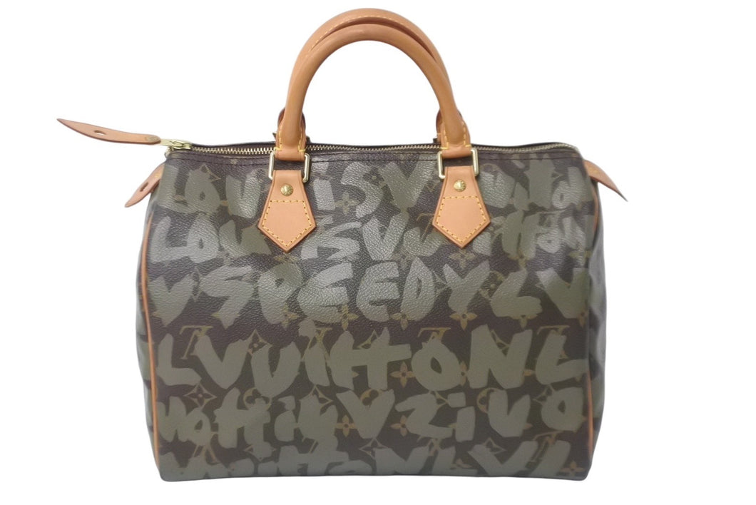 LOUIS VUITTON ルイヴィトン ハンドバッグ スピーディ30 モノグラムグラフィティ カーキ M92194 ゴールド金具 美品 中古 62333