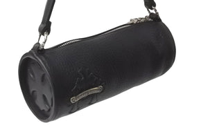極美品 CHROME HEARTS クロムハーツ 筒型バッグ GRINDS ミニセメタリークロスパッチ スクロールラベルリング ブラック 中古 62335