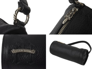 極美品 CHROME HEARTS クロムハーツ 筒型バッグ GRINDS ミニセメタリークロスパッチ スクロールラベルリング ブラック 中古 62335