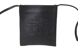極美品 CHROMEHEARTS クロムハーツ スクエアポケット ショルダーバッグ セメタリークロス スクロールラベル ブラック 中古 62336