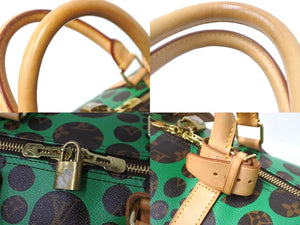 LOUIS VUITTON ルイヴィトン モノグラム パンプキン キーポルバンドリエール 55 グリーン 2WAY ボストンバッグ 草間彌生 M40696 美品 中古 62341