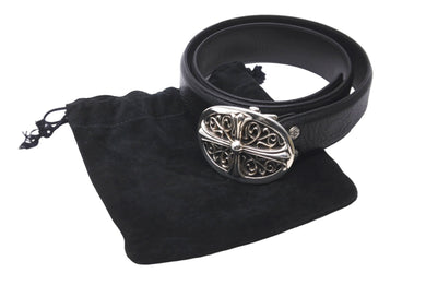 極美品 CHROME HEARTS クロムハーツ OVAL CROSS STRAP 1.5/1.5 クラシック オーバルクロス バックル レザーベルト 中古 62346