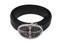 Load image into Gallery viewer, 極美品 CHROME HEARTS クロムハーツ OVAL CROSS STRAP 1.5/1.5 クラシック オーバルクロス バックル レザーベルト 中古 62346