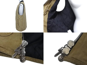 新品未使用 CHROME HEARTS クロムハーツ ダガージップボアベスト クロスボタン コットン シルバー925 ブラック カーキ M 中古 62348