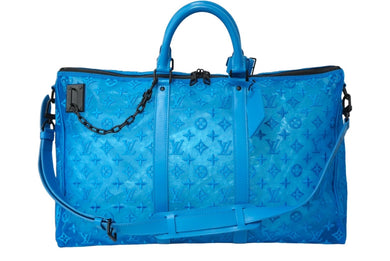 極美品 LOUIS VUITTON ルイヴィトン モノグラム キーポル トリアングル 50 ボストンバッグ メッシュ ブルー M45048 中古 62354