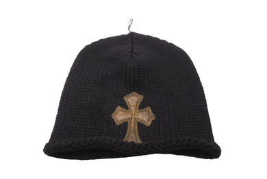 CHROME HEARTS クロムハーツ ビーニー ニットキャップ クロスパッチ カシミア ブラック 牛革 シルバー925 美品 中古 62355