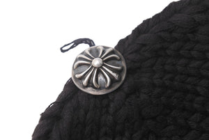CHROME HEARTS クロムハーツ ビーニー ニットキャップ クロスパッチ カシミア ブラック 牛革 シルバー925 美品 中古 62355