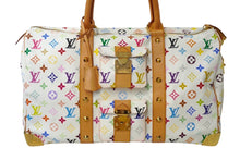 画像をギャラリービューアに読み込む, 極美品 LOUIS VUITTON ルイヴィトン 村上隆 ボストンバッグ キーポル45 M92641 モノグラムマルチ ホワイト ゴールド金具 中古 62388