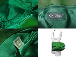 極美品 CHANEL シャネル マトラッセ 2層 チェーンショルダーバッグ 19番台 グリーン シルバー金具 中古 62389