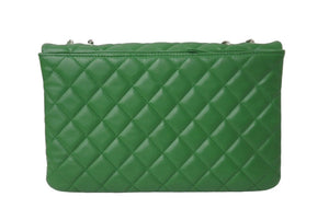 極美品 CHANEL シャネル マトラッセ 2層 チェーンショルダーバッグ 19番台 グリーン シルバー金具 中古 62389