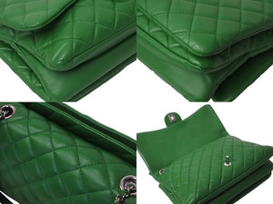 極美品 CHANEL シャネル マトラッセ 2層 チェーンショルダーバッグ 19番台 グリーン シルバー金具 中古 62389