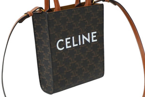 極美品 CELINE セリーヌ ショルダーバッグ ミニ バーティカル トリオンフ キャンバス 194372BZK.04LU ロゴプリント 中古 62392