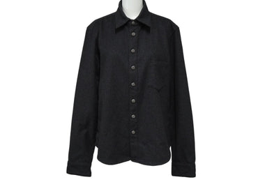 極美品 CHROME HEARTS クロムハーツ オーバルボタンウール長袖シャツ 袖クロスパッチ カシミヤ混 サイズSM 中古 62397