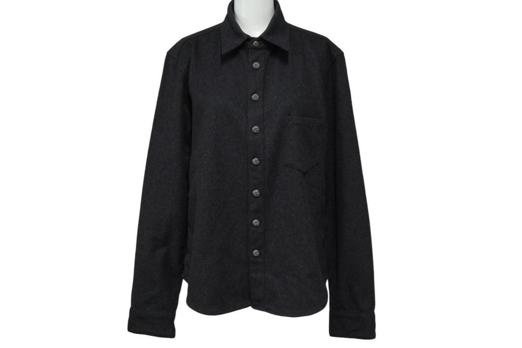 極美品 CHROME HEARTS クロムハーツ オーバルボタンウール長袖シャツ 袖クロスパッチ カシミヤ混 サイズSM 中古 62397
