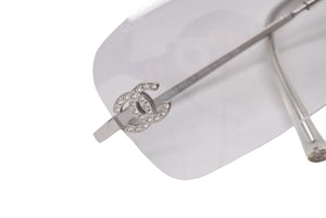 CHANEL シャネル サングラス 62□17 120 4017-D C.159/6I ココマーク グラデーション ラインストーン シルバー 美品 中古 62405