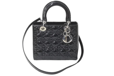 Christian Dior クリスチャンディオール レディディオール カナージュ 18-BO-0175 パテントレザー ブラック 美品 中古 62409