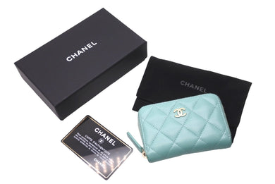 CHANEL シャネル コインケース カードケース ココマーク 31番台 キャビアスキン ターコイズブルー ゴールド金具 美品 中古 62417