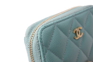 CHANEL シャネル コインケース カードケース ココマーク 31番台 キャビアスキン ターコイズブルー ゴールド金具 美品 中古 62417