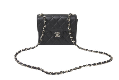 極美品 CHANEL シャネル ミニマトラッセ チェーンショルダーバッグ ココマーク 6番台 キャビアスキン ブラック シルバー 中古 62420