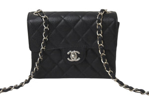 極美品 CHANEL シャネル ミニマトラッセ チェーンショルダーバッグ ココマーク 6番台 キャビアスキン ブラック シルバー 中古 62420