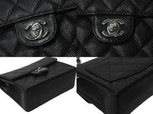 極美品 CHANEL シャネル ミニマトラッセ チェーンショルダーバッグ ココマーク 6番台 キャビアスキン ブラック シルバー 中古 62420
