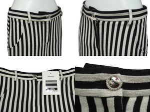 極美品 CHANEL シャネル パンツ ストライプ ワイドパンツ P60281V45858 サイズ 36 中古 2019年 ブラック ホワイト 中古 62428