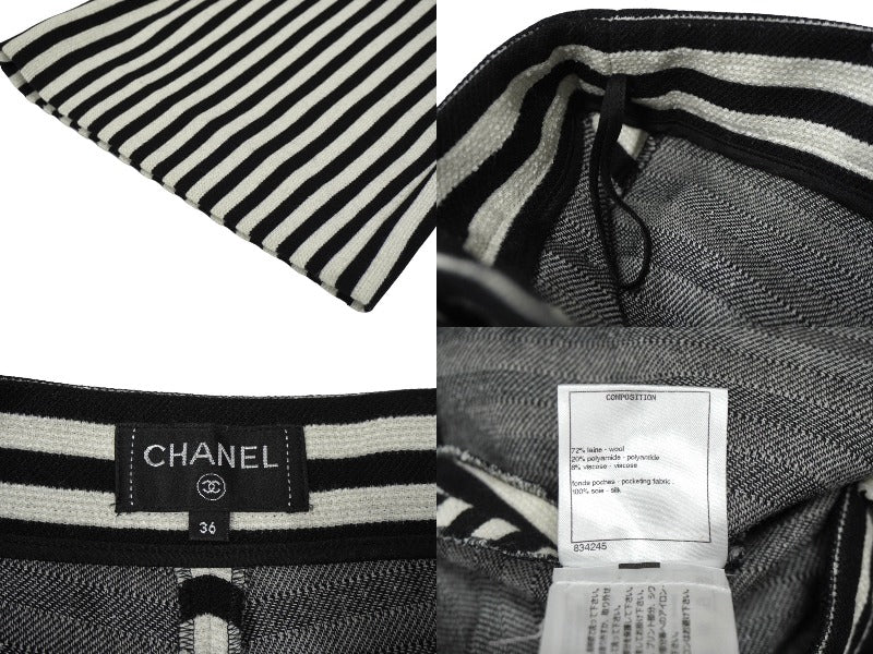 極美品 CHANEL シャネル パンツ ストライプ ワイドパンツ