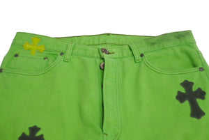 CHROME HEARTS LEVIS クロムハーツ クロスパッチデニムパンツ リーバイス ボディ グリーン シルバー金具 サイズ34 美品 中古 62442