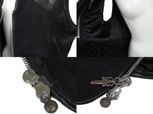 CHROME HEARTS クロムハーツ 切り替え キルティング レザー ベスト ブラック ウール ラムスキン サイズS 美品 中古 62443