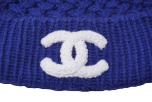 極美品 CHANEL シャネル ココマーク カシミヤ ニットキャップ ブルー ロゴ ビーニー 帽子 ニット帽 小物 美品 中古 62449