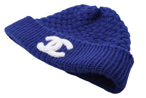 極美品 CHANEL シャネル ココマーク カシミヤ ニットキャップ ブルー ロゴ ビーニー 帽子 ニット帽 小物 美品 中古 62449