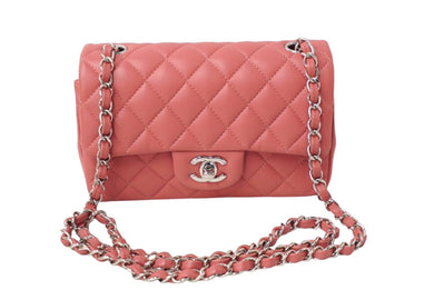 CHANEL シャネル 横長 20cm ショルダーバッグ ミニマトラッセショルダーチェーン ピンク ラムスキン 美品 中古 62445