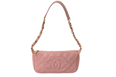 CHANEL シャネル 月見型 ワンショルダーバッグ ポーチ キャビアスキン 9番台 ピンク 美品 中古 62456