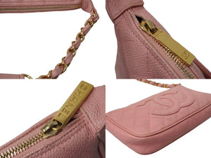 CHANEL シャネル 月見型 ワンショルダーバッグ ポーチ キャビアスキン 9番台 ピンク 美品 中古 62456