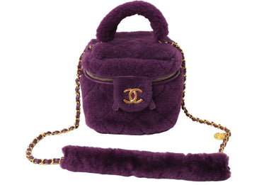 極美品 CHANEL シャネル ココマーク バニティ 2WAYショルダーバッグ シアリング 22AW AS3357 パープル ゴールド金具 中古 62457