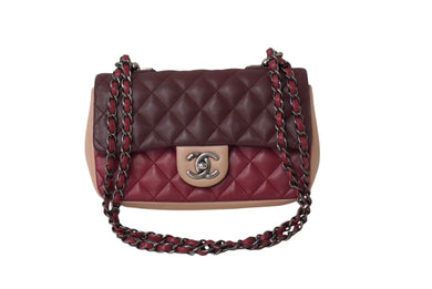 CHANEL シャネル トリコロール チェーンショルダーバッグ マトラッセ ラムスキン 20番台 マルチカラー シルバー 美品 中古 62458