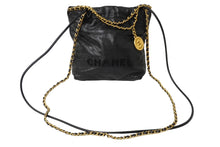 Load image into Gallery viewer, CHANEL シャネル チェーンショルダーバッグ シャネル22 ミニ AS3980 プレート キャビアスキン ブラック ゴールド 美品 中古 62460
