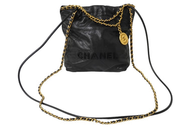 CHANEL シャネル チェーンショルダーバッグ シャネル22 ミニ AS3980 プレート キャビアスキン ブラック ゴールド 美品 中古 62460