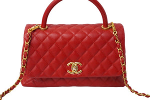 CHANEL シャネル ココハンドルXS 2WAYハンドバッグ ココマーク A92990 24番台 2017年 キャビアスキン レッド 美品 中古 62467