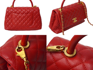CHANEL シャネル ココハンドルXS 2WAYハンドバッグ ココマーク A92990 24番台 2017年 キャビアスキン レッド 美品 中古 62467