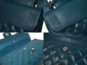 CHANEL マトラッセWフラップチェーンショルダー 15番台 25cm ショルダーバッグ グリーン×シルバー金具 ラムスキン 美品 中古 62468
