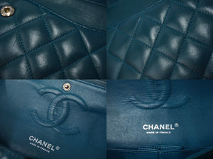 CHANEL マトラッセWフラップチェーンショルダー 15番台 25cm ショルダーバッグ グリーン×シルバー金具 ラムスキン 美品 中古 62468