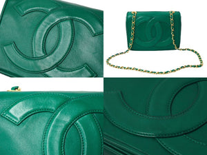 CHANEL シャネル チェーンショルダーバッグ ココマーク ヴィンテージ 0番台 ラムスキン グリーン ゴールド金具 美品 中古 62469