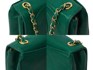 CHANEL シャネル チェーンショルダーバッグ ココマーク ヴィンテージ 0番台 ラムスキン グリーン ゴールド金具 美品 中古 62469
