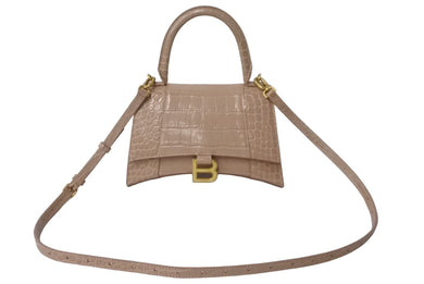 極美品 BALENCIAGA バレンシアガ アワーグラス スモール 2WAYハンドバッグ 593546 型押し ピンクベージュ ゴールド金具 中古 62478