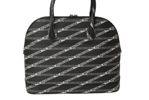 極美品 BALENCIAGA バレンシアガ ハンドバッグ ヴィル トップハンドル ストラップ欠品 ロゴプリント ブラック グレー 中古 62481