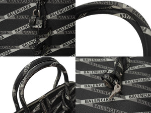 極美品 BALENCIAGA バレンシアガ ハンドバッグ ヴィル トップハンドル ストラップ欠品 ロゴプリント ブラック グレー 中古 62481